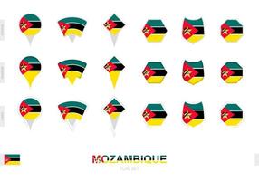 samling av de moçambique flagga i annorlunda former och med tre annorlunda effekter. vektor