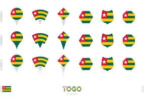 Sammlung der Togo-Flagge in verschiedenen Formen und mit drei verschiedenen Effekten. vektor