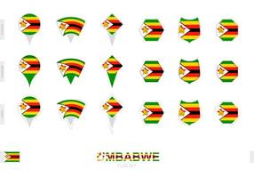 Sammlung der Simbabwe-Flagge in verschiedenen Formen und mit drei verschiedenen Effekten. vektor