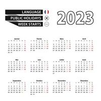 kalender 2023 i franska språk, vecka börjar på måndag. vektor