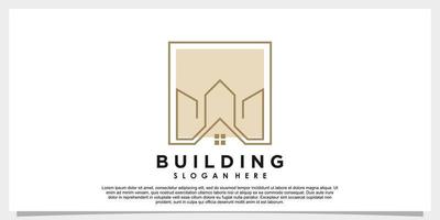 verklig egendom, byggnad logotyp design med kreativ begrepp vektor