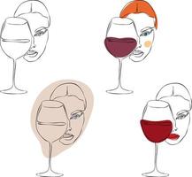 vektor design linjär mall logotyp eller emblem - kvinna hand innehav glas av vin. abstrakt symbol för vin bar eller sommelier kurser