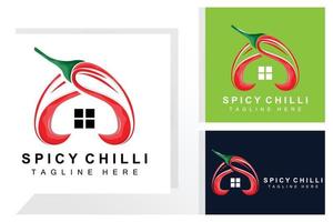 würziges Chili-Logo-Design, rote Gemüseillustration, Küchenzutaten, scharfe Chili-Vektormarkenprodukte vektor