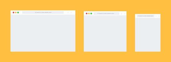 tömma browser mall fönster på gul bakgrund. skrivbord, läsplatta och mobil ui design vektor illustration.