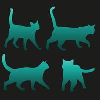 uppsättning av fyra katter silhuetter isolerad på svart bakgrund vektor