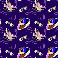psychedelic bakgrund med hatt, skor och glasögon. sömlös mönster. design för mode , tyg, textil, tapet, omslag, webb , omslag och Allt grafik. vektor