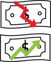 sedlar med ner och upp pil symboler, för lågkonjunktur begrepp vektor