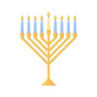 hanukkah menora isolerat. traditionell jewish chanukiah ljus hållare med nio ljus på vit bakgrund. platt vektor illustration