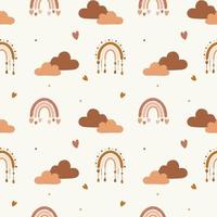 sömlös mönster med moln, regnbåge och hjärtan. bakgrund för omslag papper, hälsning kort och säsong- mönster. Lycklig hjärtans dag. vektor