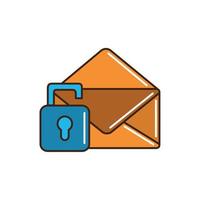 kuvert post brev säkerhet hänglås låsa upp linje och fylla vektor