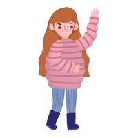 tecknad serie flicka med Tröja värma kläder säsong vinter- tid vektor