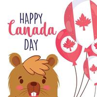 biber mit kanadischen luftballons des glücklichen kanada-tagesvektordesigns vektor