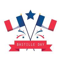 frankreich-flaggen mit stern und band des glücklichen bastille-tagesvektordesigns vektor