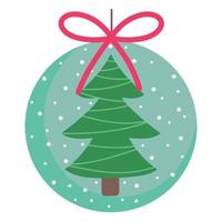 glad jul snöboll med träd dekoration och firande ikon vektor