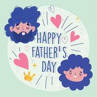 Lycklig fäder dag, pappa och dotter ansikten tecknad serie kärlek hälsning kort vektor