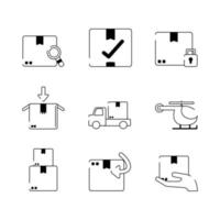 lieferung frachtversand verteilung logistische symbole setzen linienstil-symbol vektor