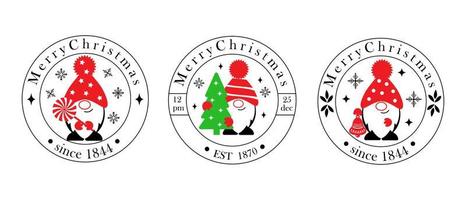 Reihe von Logos mit Gnomen. weihnachtstypografieabzeichen für postkarten, geschenke und banner. Design-Elemente-Sammlung mit Dekorationen ornaments.vector vektor