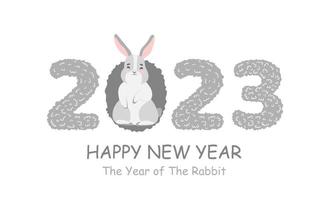 Lycklig ny år 2023. kinesisk lunar ny år 2023, år av de kanin. stor tal med söt kanin, hare. bakgrund design för Semester dekor, kort, affisch, baner, flygblad vektor