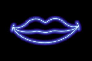 blå neon leende mun på en svart bakgrund. de kontur av de kvinnors mun. kyss vektor