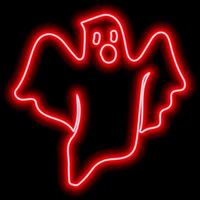 Neonroter Umriss fliegender Geist auf schwarzem Hintergrund. Halloween-Symbol. vektor