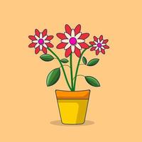 blomma pott med skön blommor och blad vektor