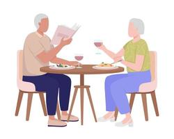 mann und frau, die zu abend essen, halbflache farbvektorzeichen. editierbare Zahlen. Ganzkörpermenschen auf Weiß. restaurantbrunch einfache karikaturartillustration für webgrafikdesign und -animation vektor