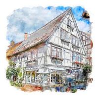 michelstadt deutschland aquarellskizze handgezeichnete illustration vektor