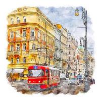 praha stad prag akvarell skiss handritad illustration vektor