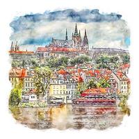 Prag Tjeckien akvarell skiss handritad illustration vektor