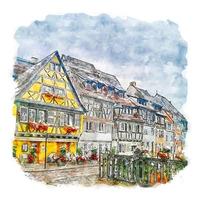 colmar frankreich aquarellskizze handgezeichnete illustration vektor