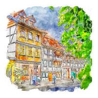 wernigerode deutschland aquarell skizze handgezeichnete illustration vektor