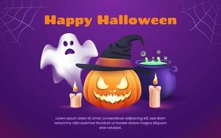 Lycklig halloween bakgrund illustration design mall med spöke och hallowenn pumpa vektor