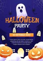 halloween fest affisch inbjudan design illustration med pumpa spöke och Skräck hus vektor