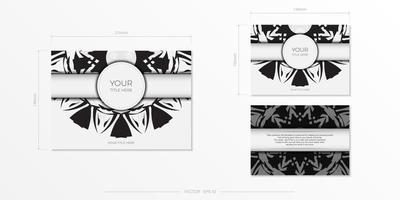 vektor framställning inbjudan kort med plats för din text och abstrakt mönster. lyxig mall för skriva ut design vykort vit Färg med svart mönster.