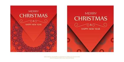 Weihnachtskarte frohes neues Jahr rote Farbe mit Winter-Burgunder-Ornament vektor