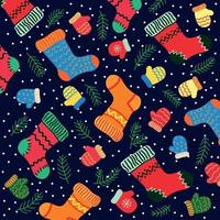 dekorativer süßer weihnachtshintergrund mit weihnachtswintersocken und -handschuhen vektor