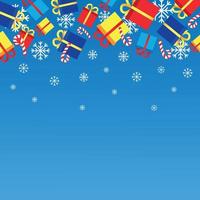jul och Lycklig ny år bakgrund med faller gåvor och snöflingor vektor