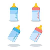 Satz skalierbarer Babyflaschen aus Kunststoff oder Glas mit Milch vektor