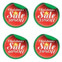 jul röd grön försäljning klistermärken uppsättning 50, 55, 60, 70 av vektor