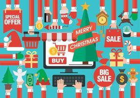 weihnachtsverkauf design flach mit weihnachtsbaum. Online-Shopping auf Computer oder Website vektor