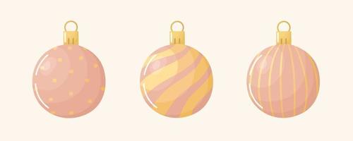Cartoon-Weihnachtskugeln gesetzt. weihnachtsbaumspielzeug, dekorationen für weihnachtsfichte. Gestaltungselemente für Grußkarten. flache vektorillustration. vektor