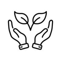 Hand halten organische Blattlinie Symbol. keimendes Umrisssymbol für die Öko-Landwirtschaft. anbau grün ökologie pflanze lineares piktogramm. editierbarer Strich. isolierte vektorillustration. vektor