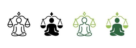 Yoga Balance Relax Silhouette und Liniensymbol. spirituelle Zen-Person in Pose Lotus und Skalen-Piktogramm. Symbol für Wellness-Gesundheit. Figur Mann in Pose Lotus. editierbarer Strich. Vektor-Illustration. vektor