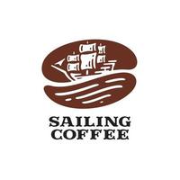kaffe böna logotyp med segling fartyg illustration i årgång design vektor