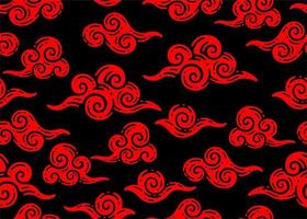Nahtloses Muster aus roten Wolken mit Meeresornament im Doodle-Vintage-Stil vektor