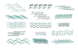 Wellenmeer, Aqua Flow Line Doodle Set. vektor hand gezeichnete skizze gekritzel umriss illustration