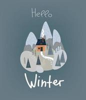 wintersonnenwende, landschaft für winter- und neujahrsferien. Vektor-Kinderspiel-Banner, Grußkarte vektor