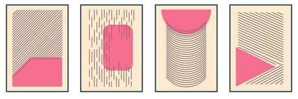 uppsättning av minimalistisk geometrisk abstrakt design affischer, vektor mallar med element av rader, rutor, trianglar och halvcirklar, i modern färger