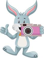kanin med rosa kamera, illustration, vektor på vit bakgrund.