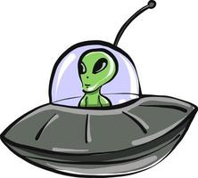 grüner Alien in einem Raumschiff, Illustration, Vektor auf weißem Hintergrund